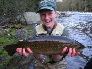 Emily Bastian with the biggest Magalloway River brook trout of our trip (of course!) - a 20-1/2" female, caught on the RSP.