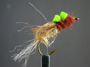 This is the gingeerr colored veersion of Bastian's Floating Caddis / Mayfly Emerger, this KILLS on Speing Creeek and any stream where the sulfurs, Ephemerella rotunda exist.